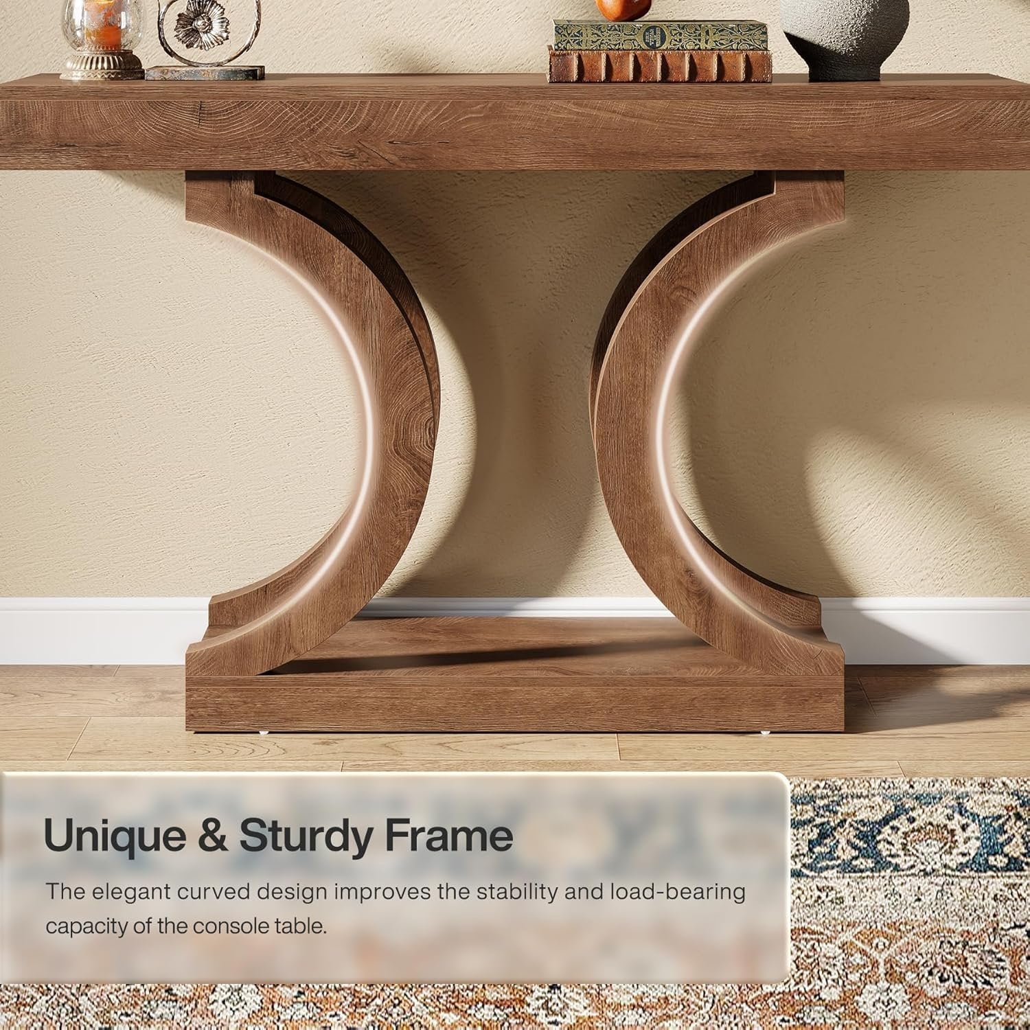 43.31-Inch Farmhouse Console Table, Narrow Sofa Table with Curved Legs for Living Room