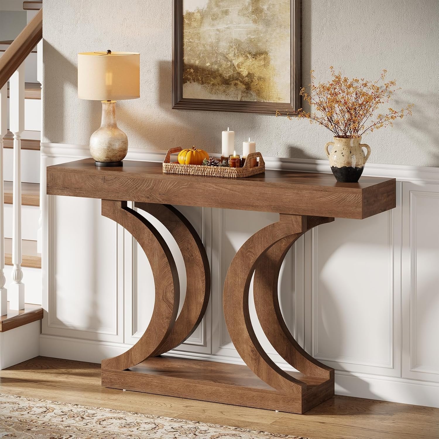 43.31-Inch Farmhouse Console Table, Narrow Sofa Table with Curved Legs for Living Room