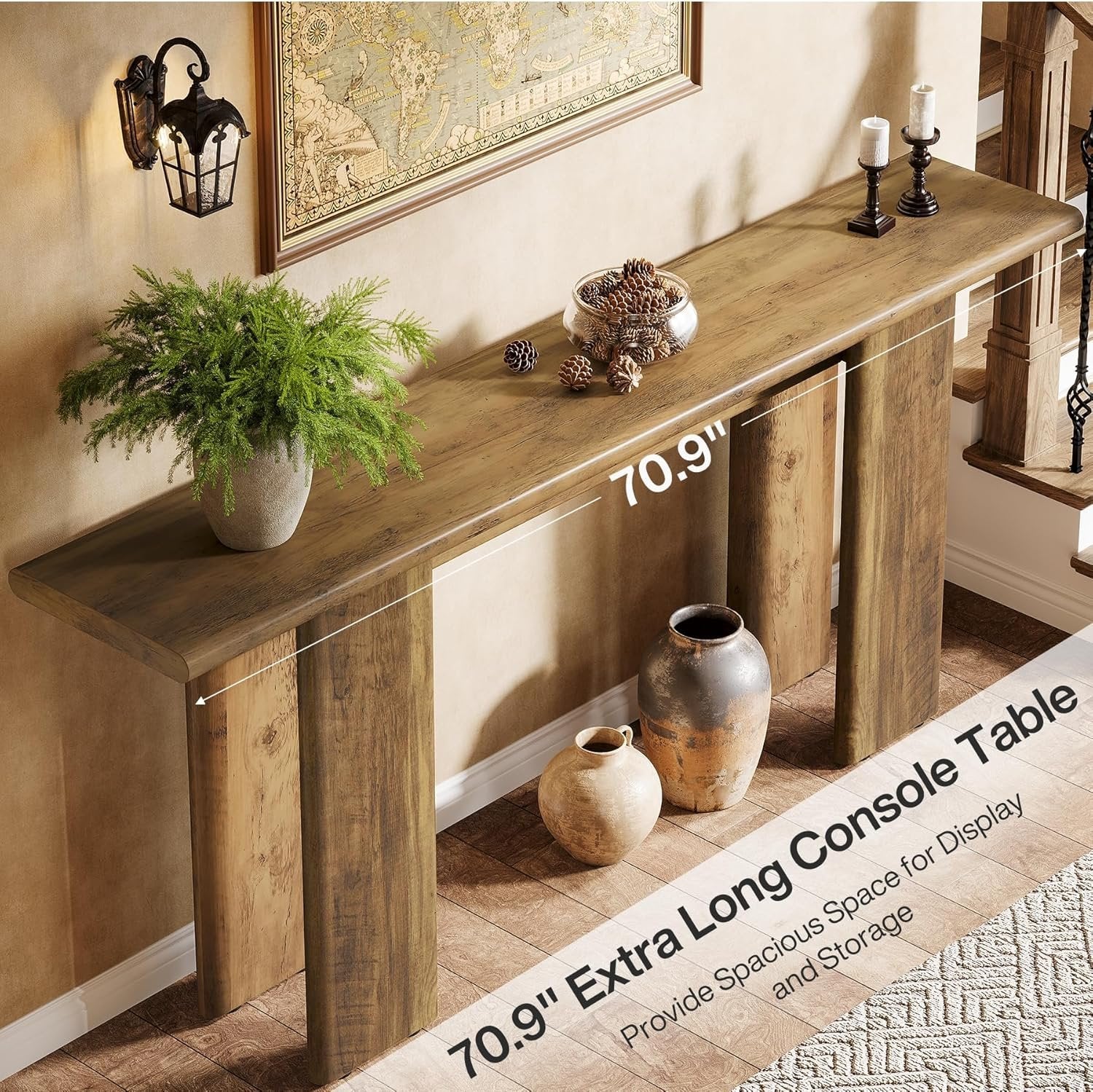 70.87 Inch Extra Long Console Table for Entryway, Mid Century Modern Narrow Sofa Table