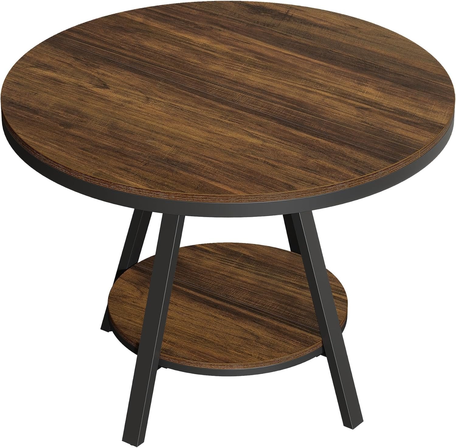 2-Tier Industrial Round Dining Table, Small 35-Inch Kitchen Table for 2-4 People