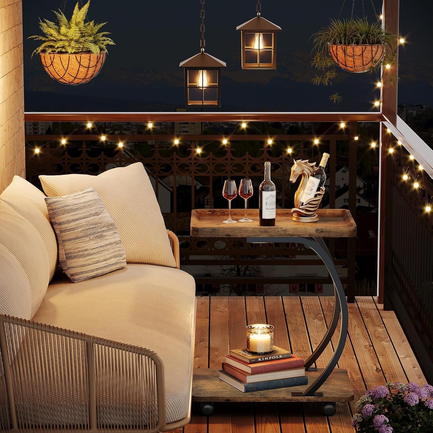 23.62-Inch Round Bar Table, High Top Cocktail Bistro Table with Metal Footrest for Small Spaces