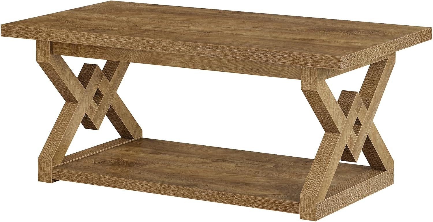 47.24-Inch 2-Tier Coffee Table for Living Room, Farmhouse Rectangle Table with Storage