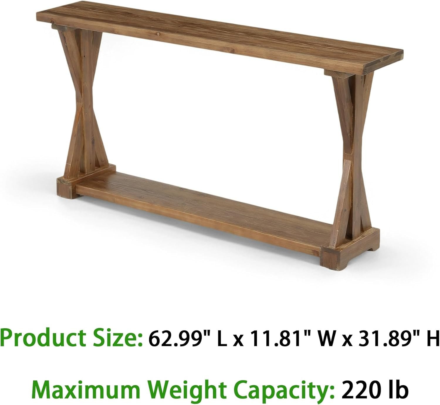 63-Inch Narrow Console Table with Storage, Farmhouse Solid Wood Entryway Table