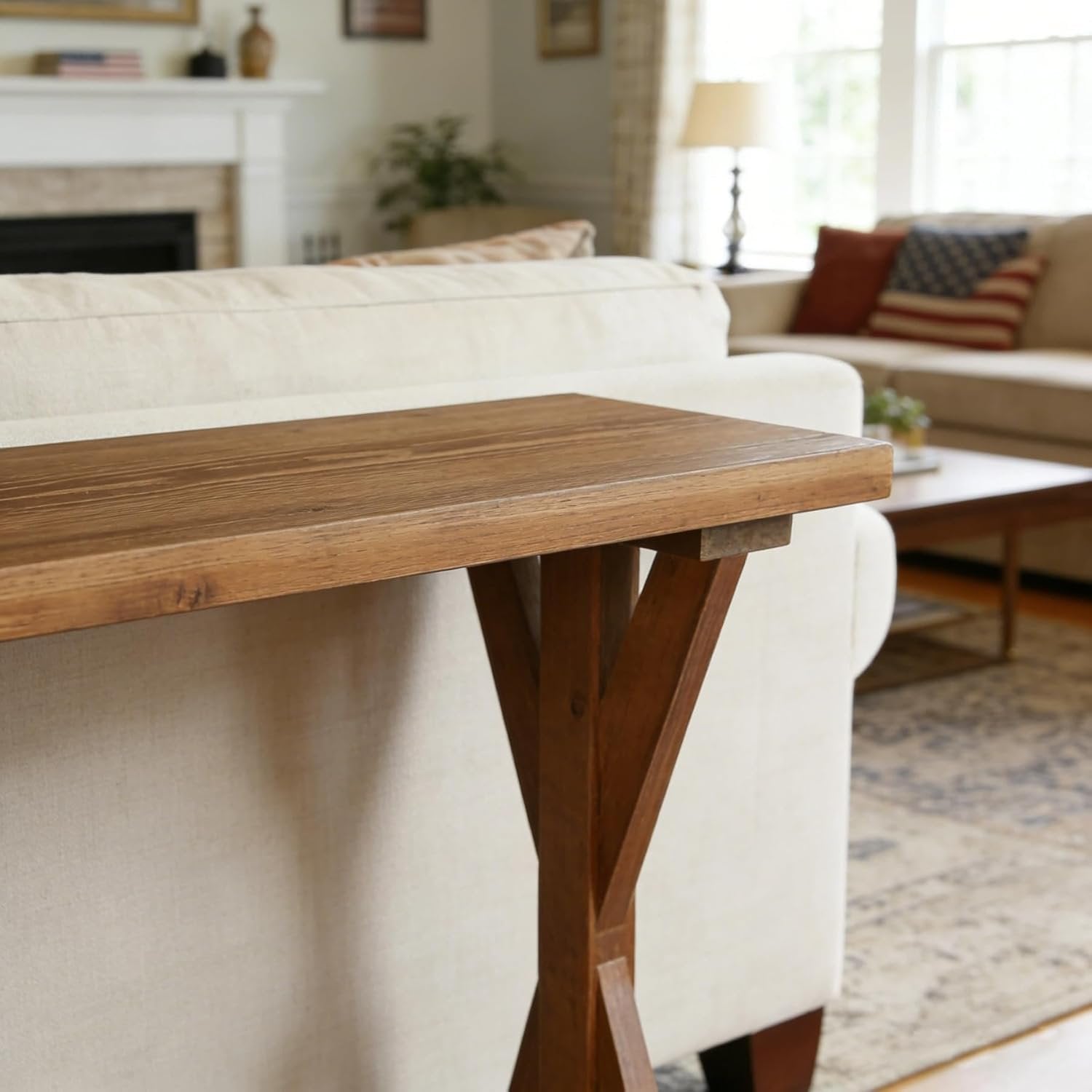 63-Inch Narrow Console Table with Storage, Farmhouse Solid Wood Entryway Table