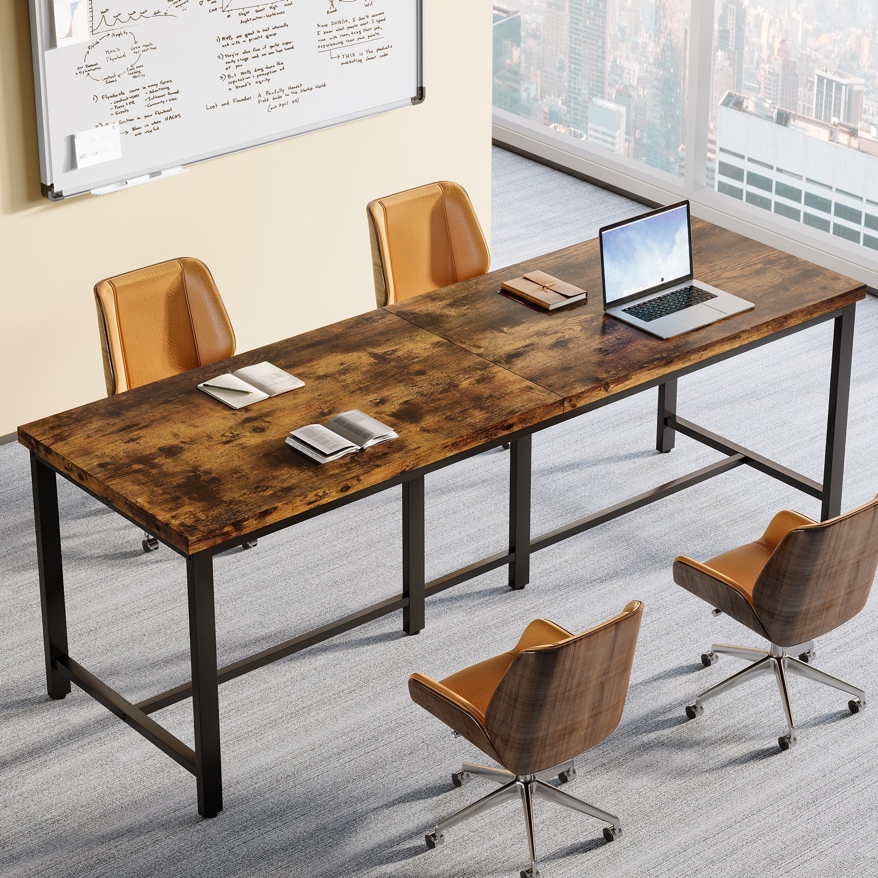 Double Computer Desk, 78.7 Inch Two-Person Study Table