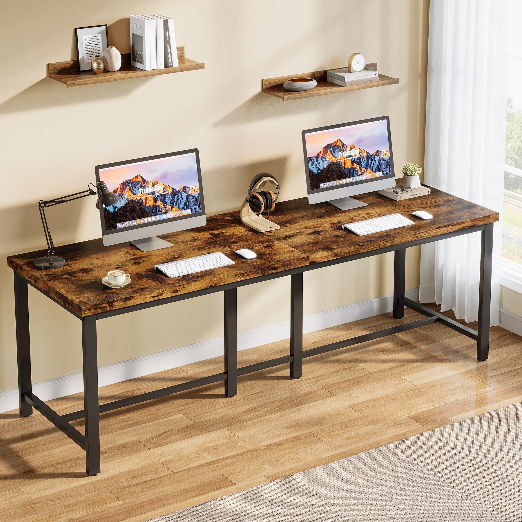 Double Computer Desk, 78.7 Inch Two-Person Study Table
