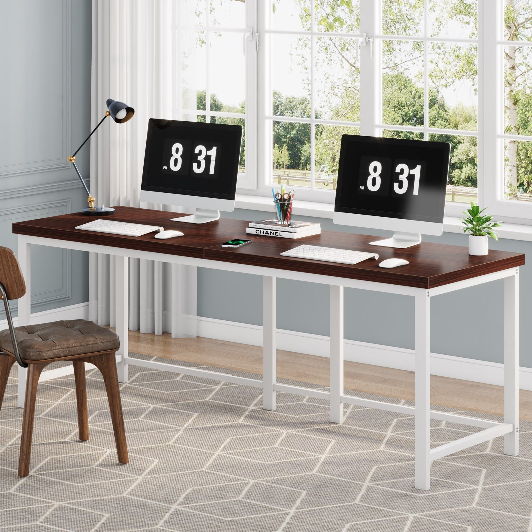 Double Computer Desk, 78.7 Inch Two-Person Study Table