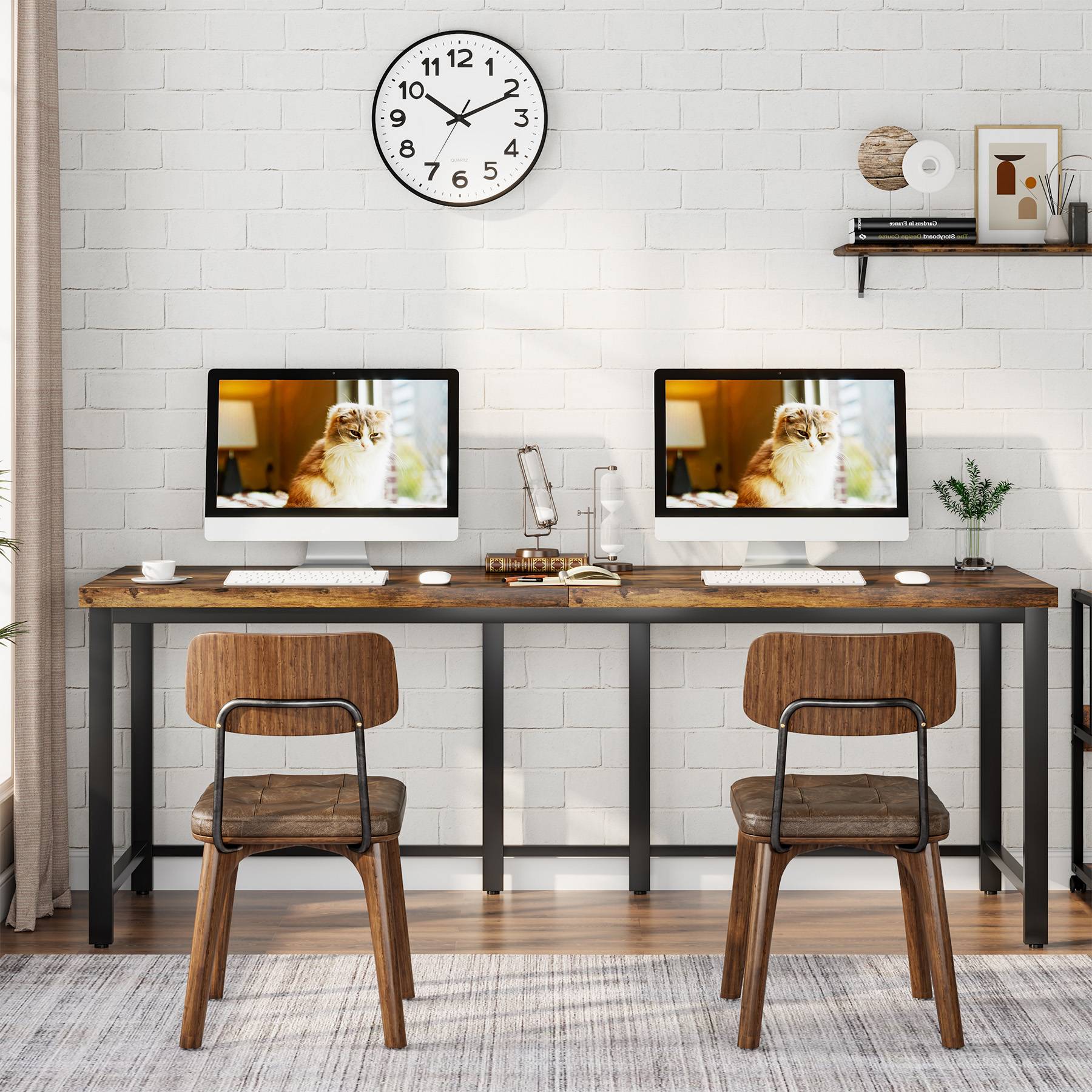 Double Computer Desk, 78.7 Inch Two-Person Study Table