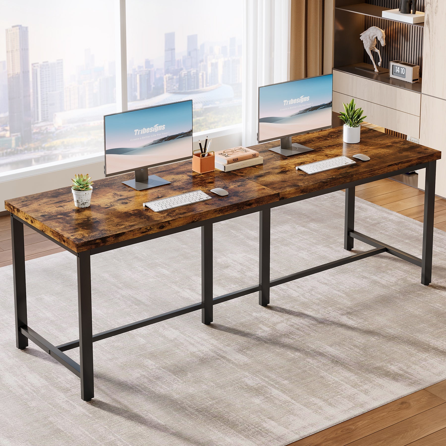 Double Computer Desk, 78.7 Inch Two-Person Study Table