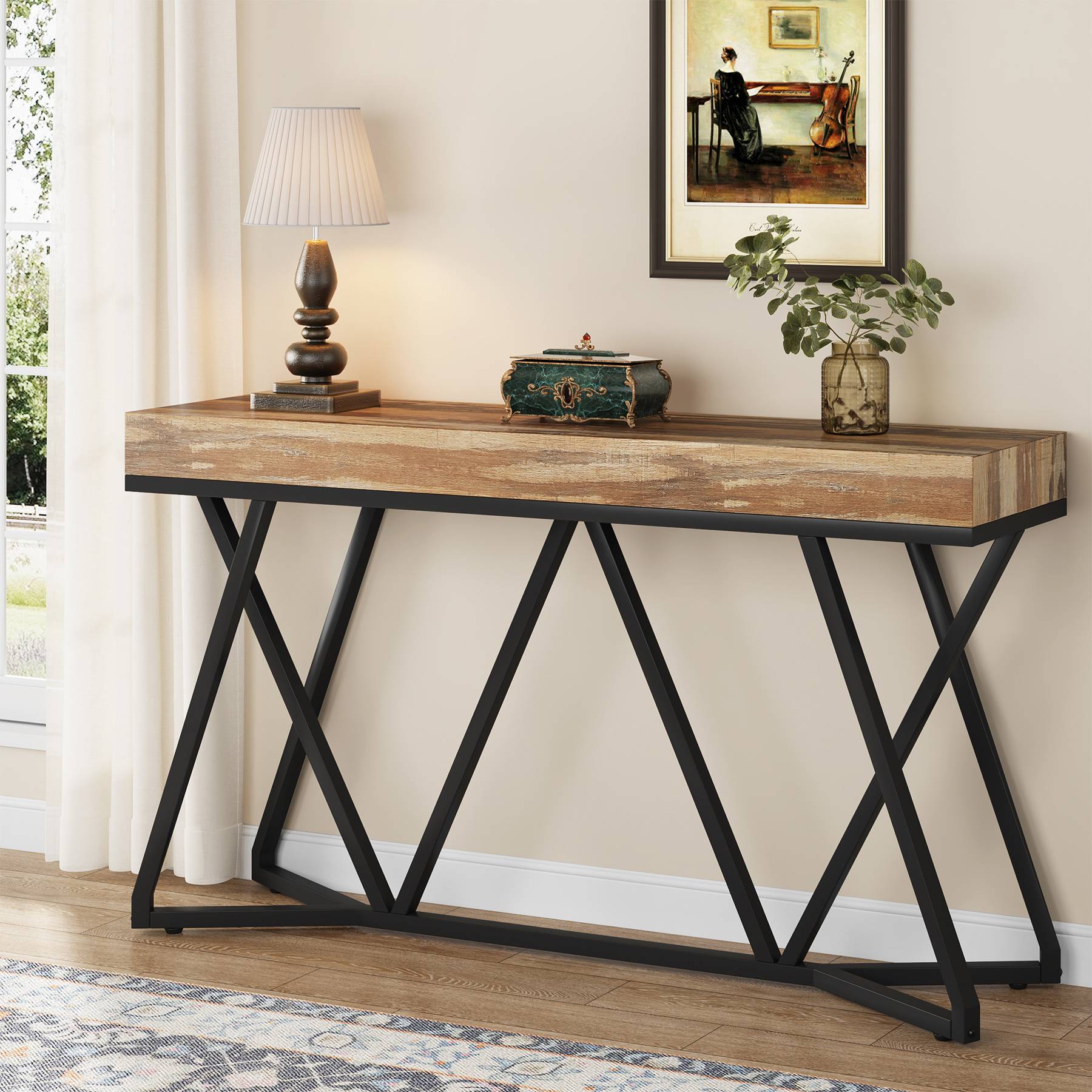Farmhouse Console Table, 55" Sofa Table Wood Entryway Table