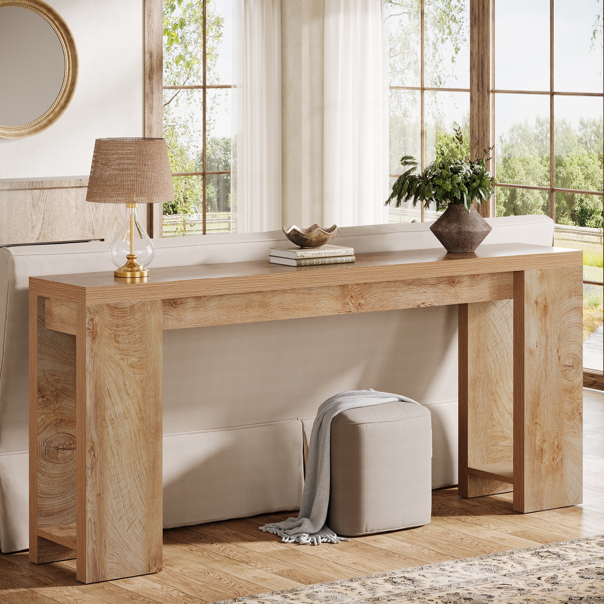 63 Inch Extra Long Console Table, Farmhouse Wood Sofa Table Behind Couch