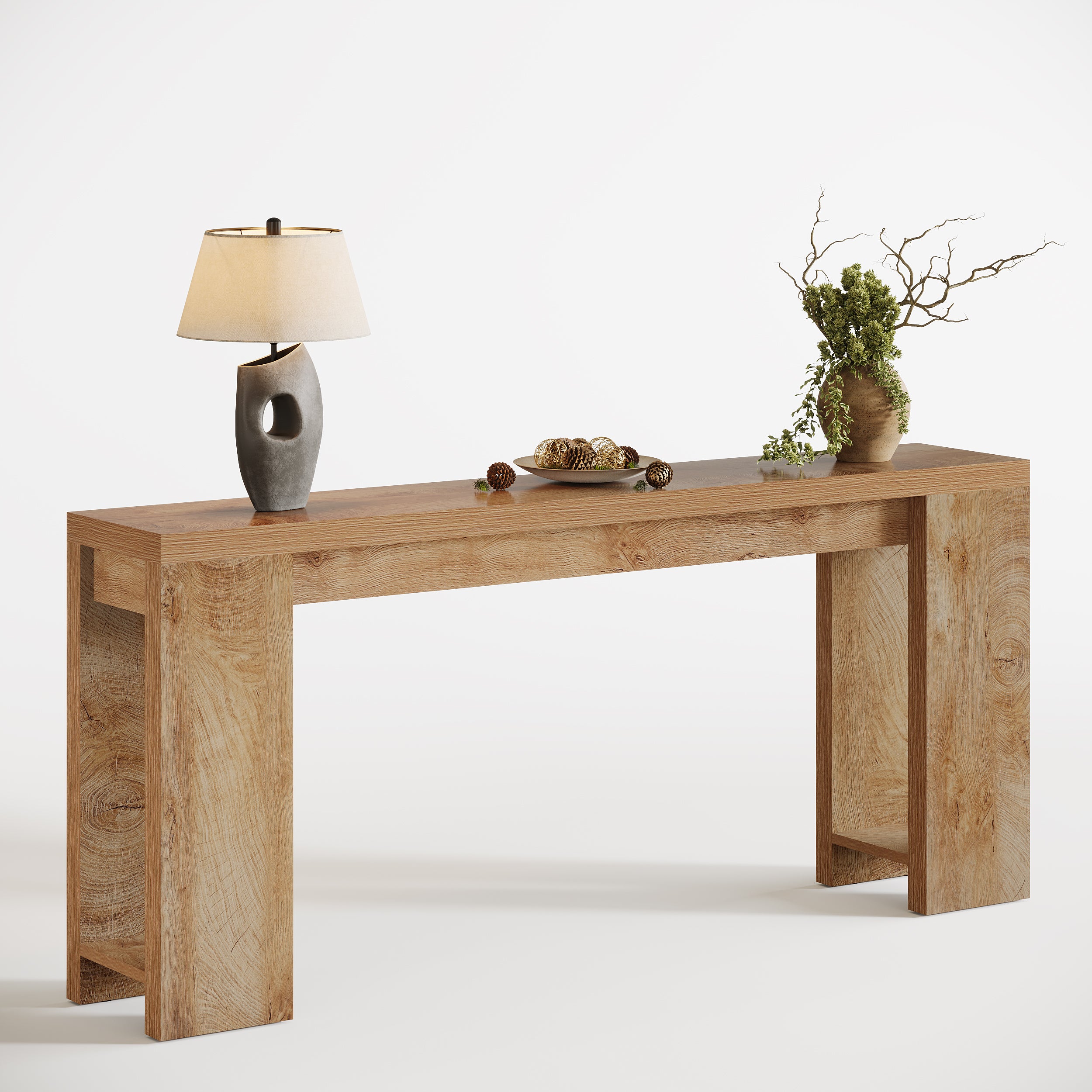 63 Inch Extra Long Console Table, Farmhouse Wood Sofa Table Behind Couch