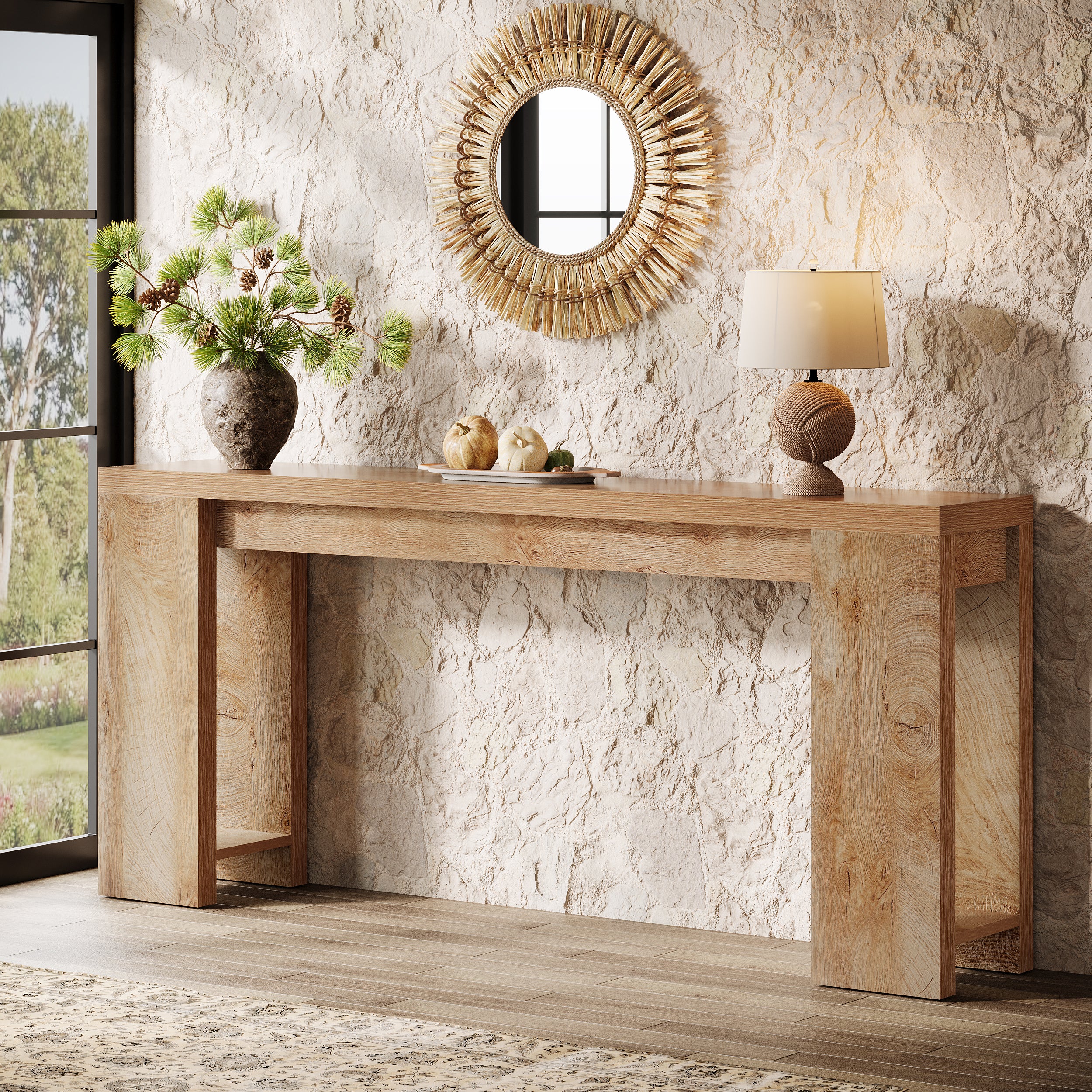 63 Inch Extra Long Console Table, Farmhouse Wood Sofa Table Behind Couch