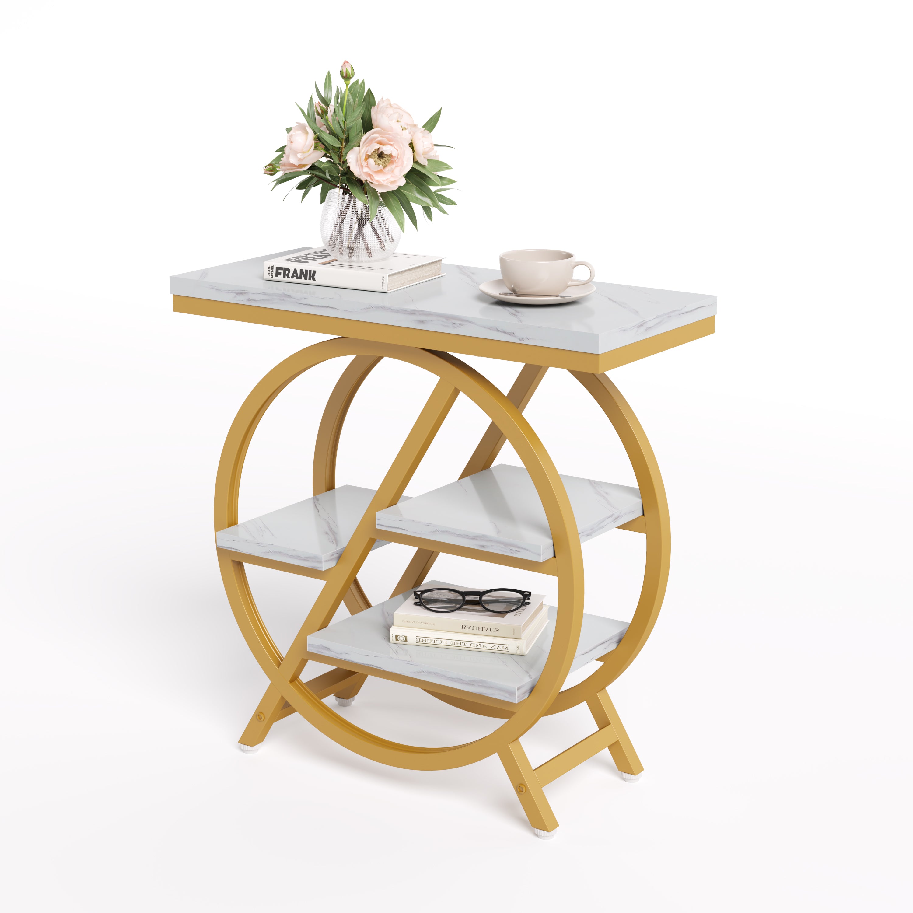 4-Tier End Table, Small Side Table Snack Table with Storage Shelves