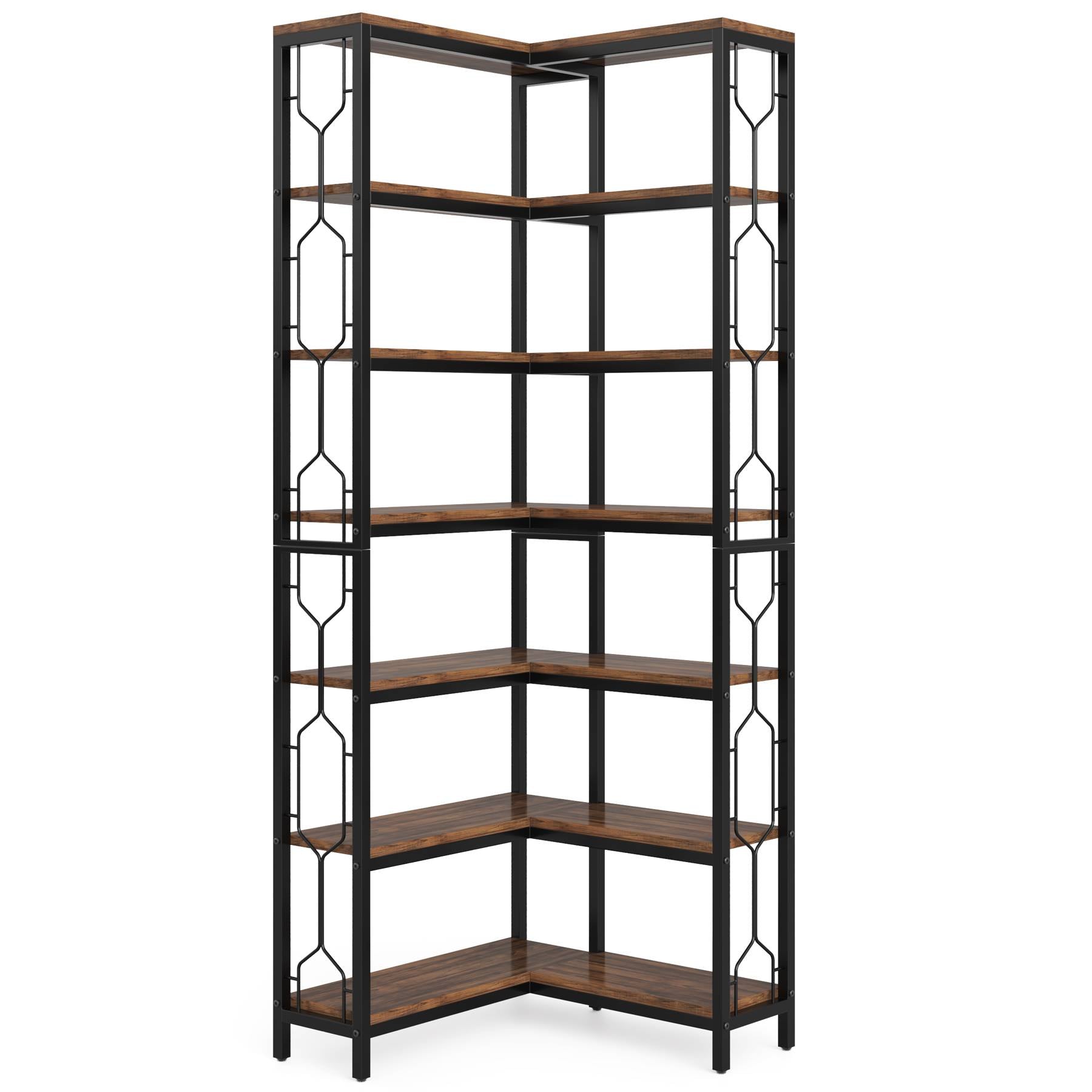 Industrial 7-Tier Corner Bookcase Etagere#Colour_Brown