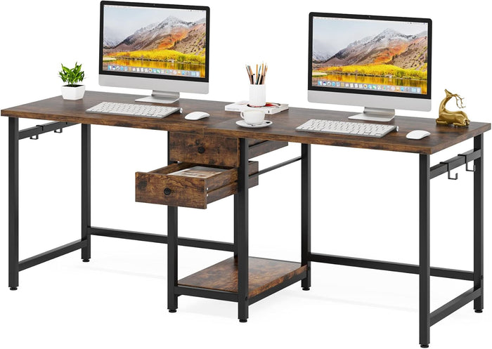 Industrial Two Person Desk, 78’’ Double Computer Desk with Drawers
