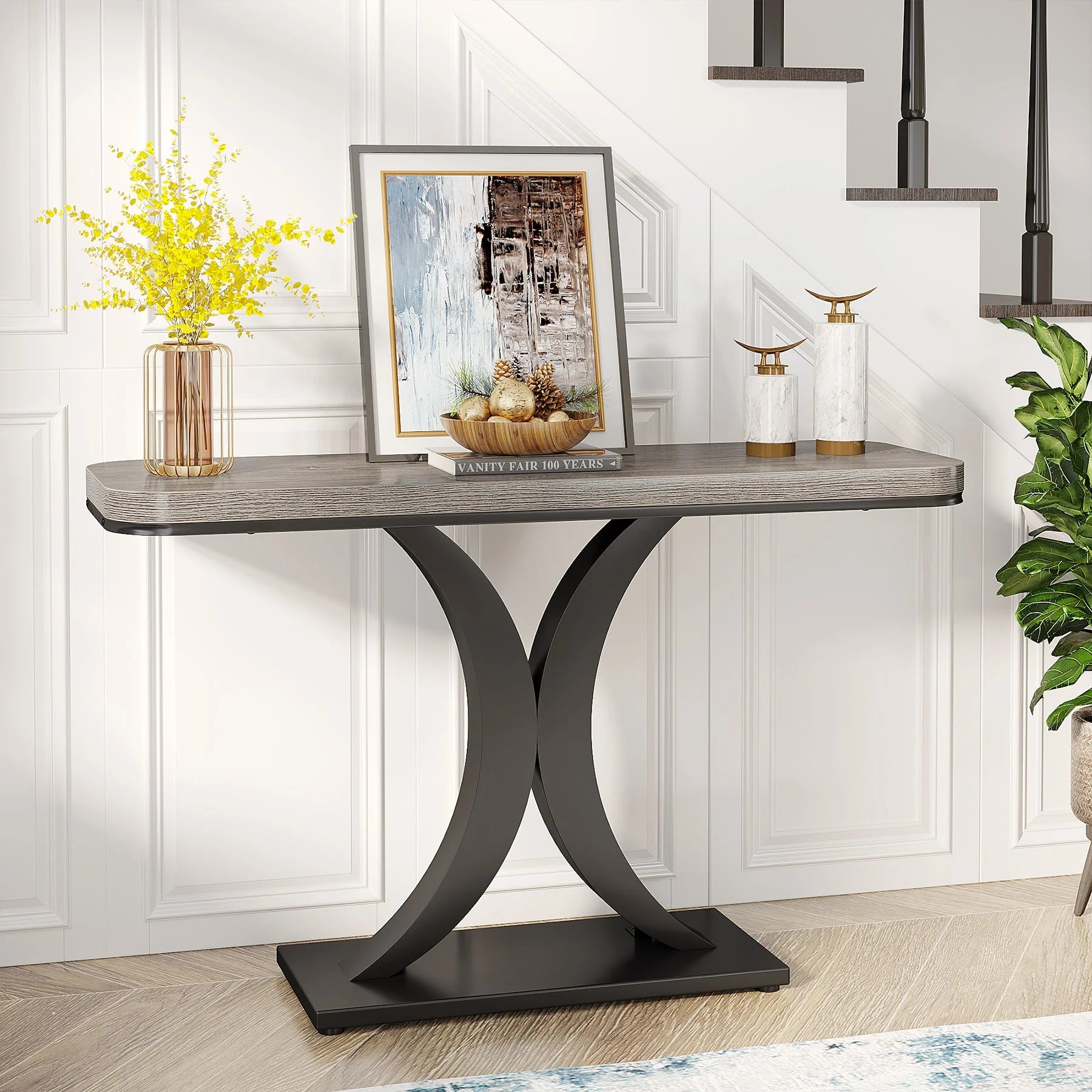 Modern 40" Geometric Console Table for Narrow Entryways