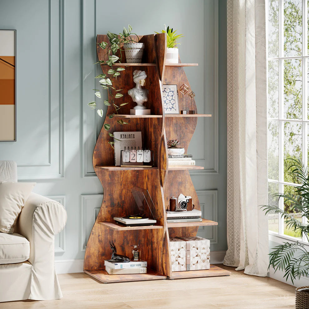 69.9" Tall Corner Shelf, 5-Tier Wavy Display Shelf for Plants & Decor