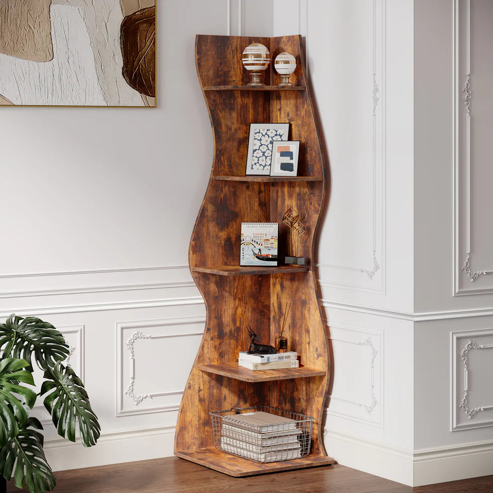69.9" Tall Corner Shelf, 5-Tier Wavy Display Shelf for Plants & Decor