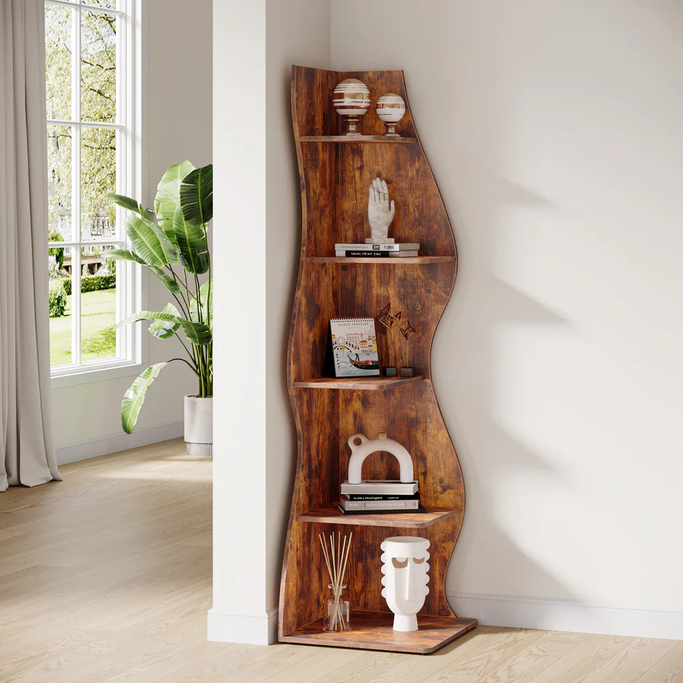 69.9" Tall Corner Shelf, 5-Tier Wavy Display Shelf for Plants & Decor