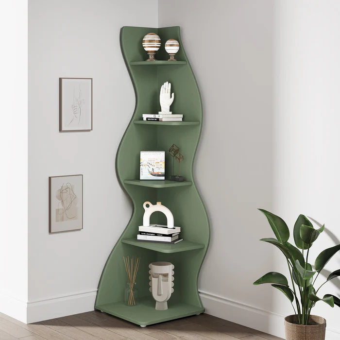 69.9" Tall Corner Shelf, 5-Tier Wavy Display Shelf for Plants & Decor