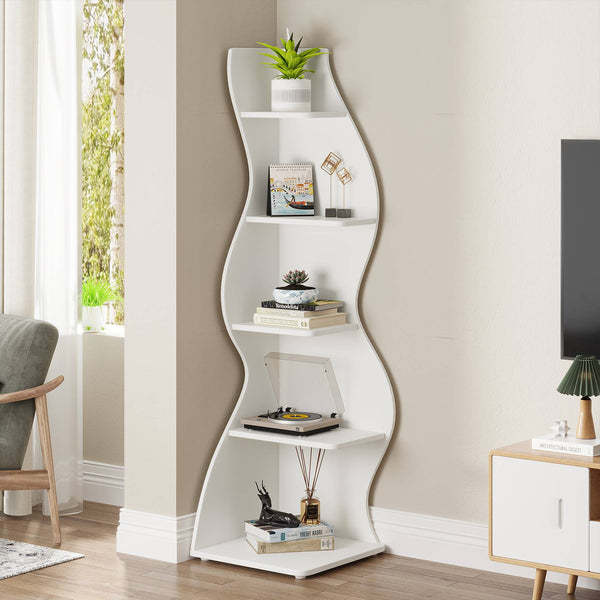 69.9" Tall Corner Shelf, 5-Tier Wavy Display Shelf for Plants & Decor