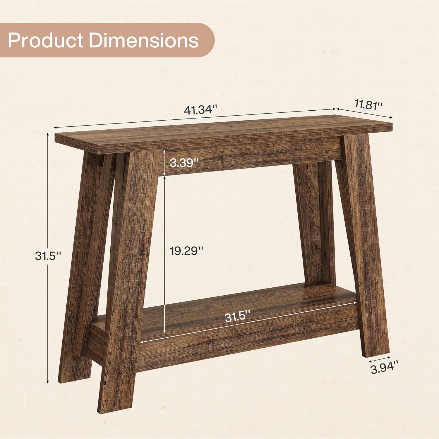 41.3" Rustic Farmhouse Console Table - 2-Tier Narrow Entryway Table with Storage