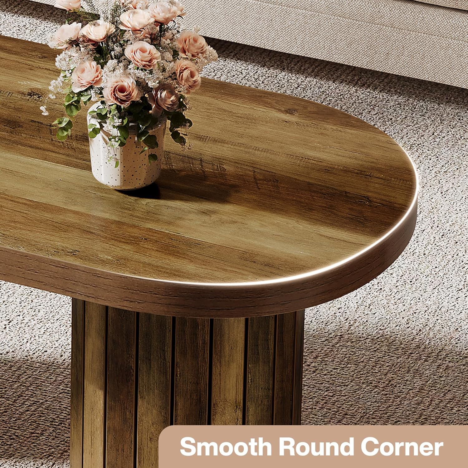 47.2" Farmhouse Oval Coffee Table with Fluted Legs - Rustic Brown Center Table
