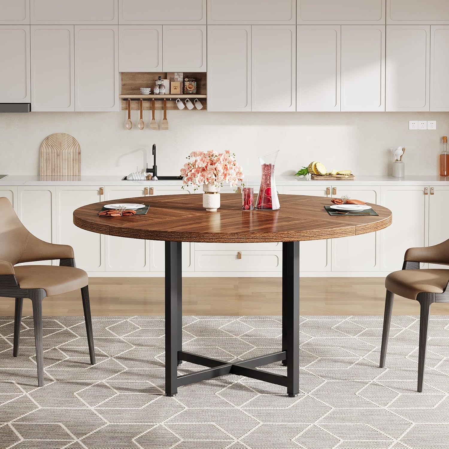 Tribesigns 47" Round Dining Table - Heavy-Duty Metal Base, Space-Saving