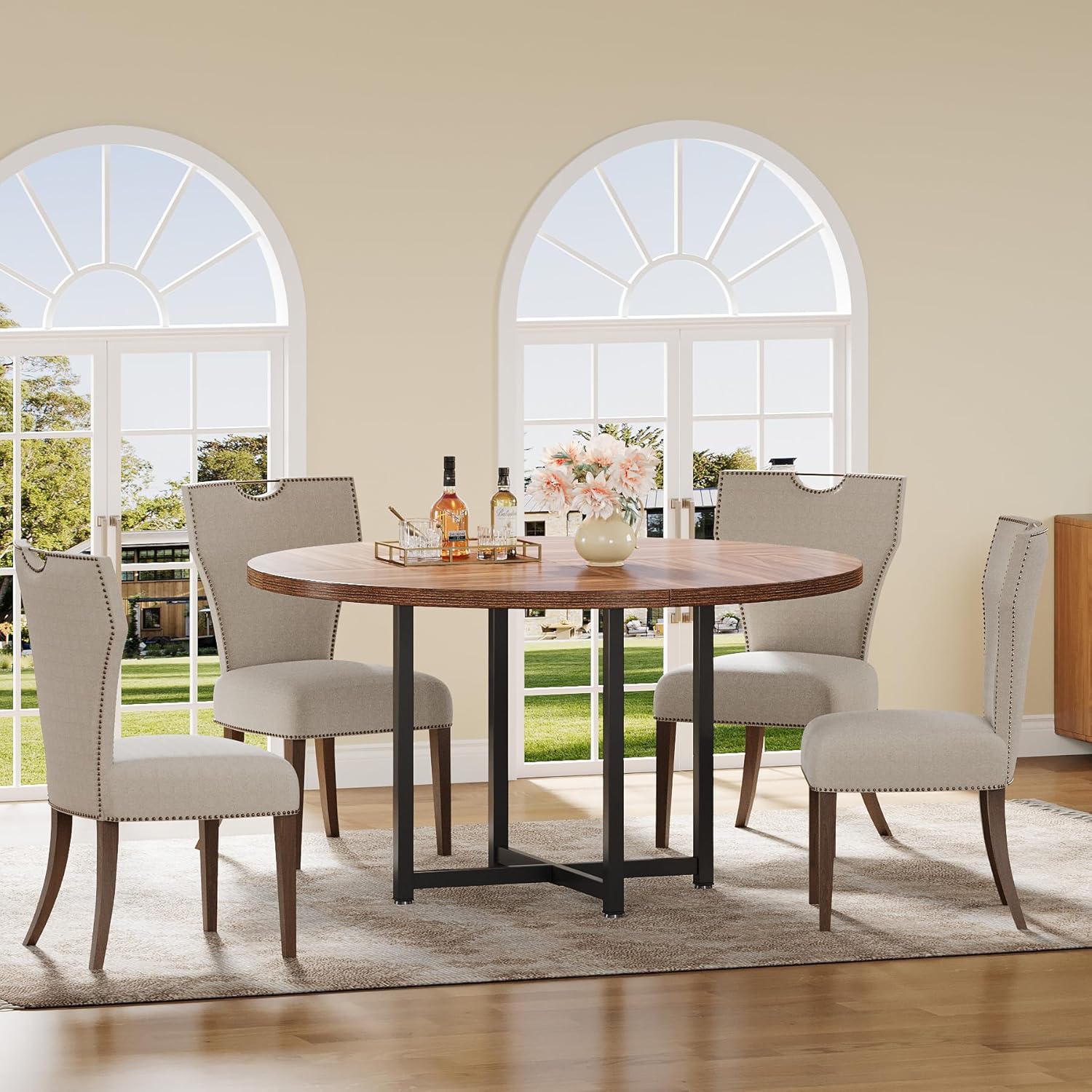 Tribesigns 47" Round Dining Table - Heavy-Duty Metal Base, Space-Saving