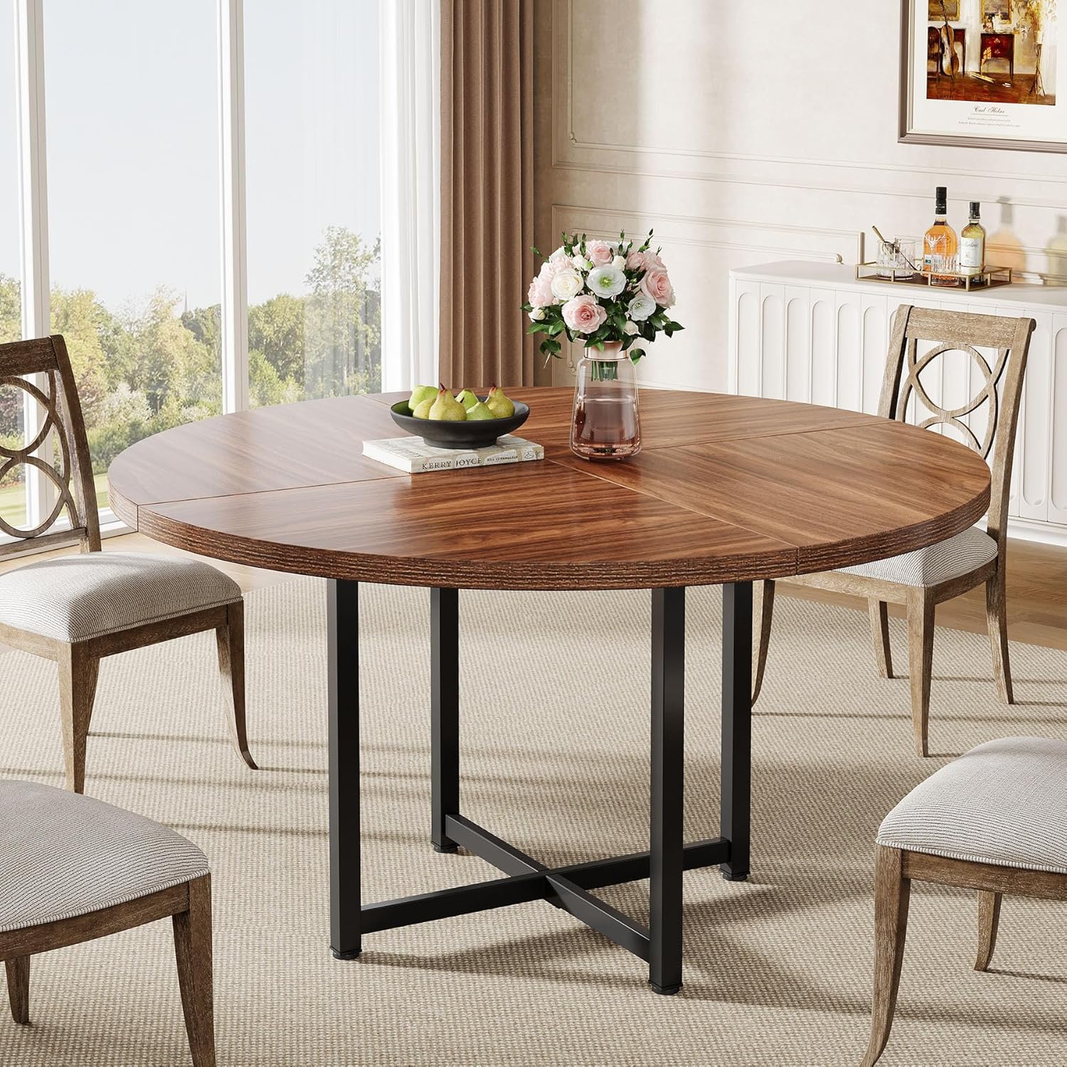 Tribesigns 47" Round Dining Table - Heavy-Duty Metal Base, Space-Saving