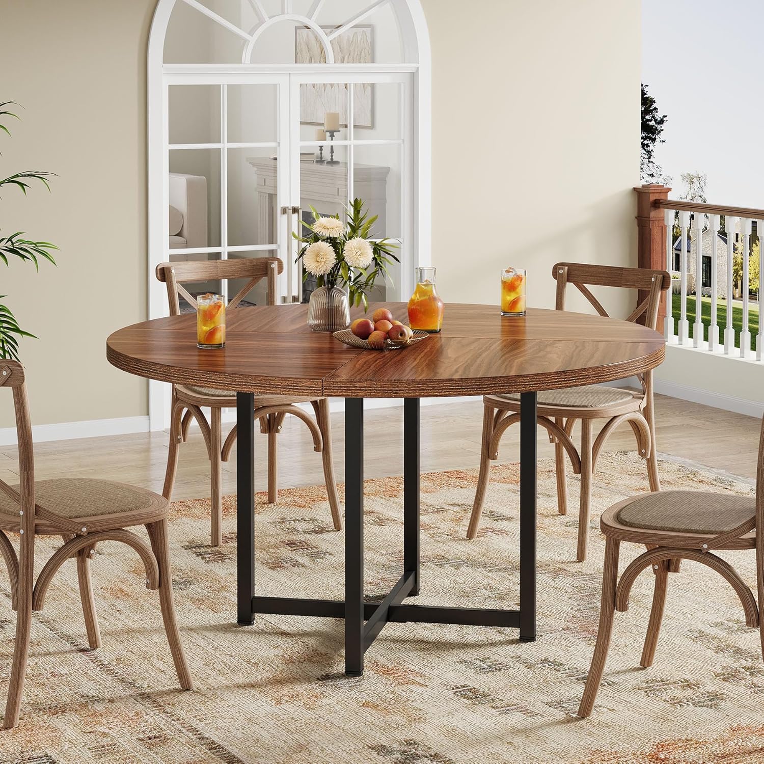 Tribesigns 47" Round Dining Table - Heavy-Duty Metal Base, Space-Saving