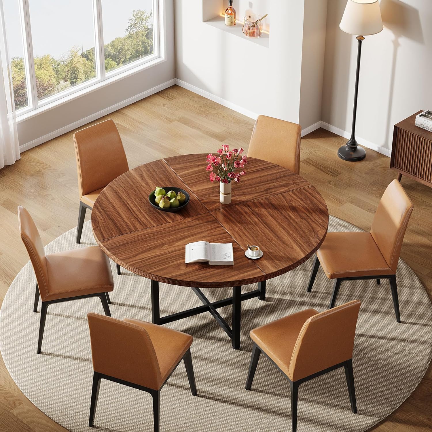 Tribesigns 47" Round Dining Table - Heavy-Duty Metal Base, Space-Saving