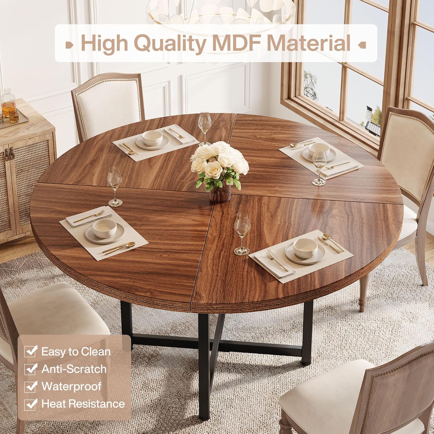 Tribesigns 47" Round Dining Table - Heavy-Duty Metal Base, Space-Saving