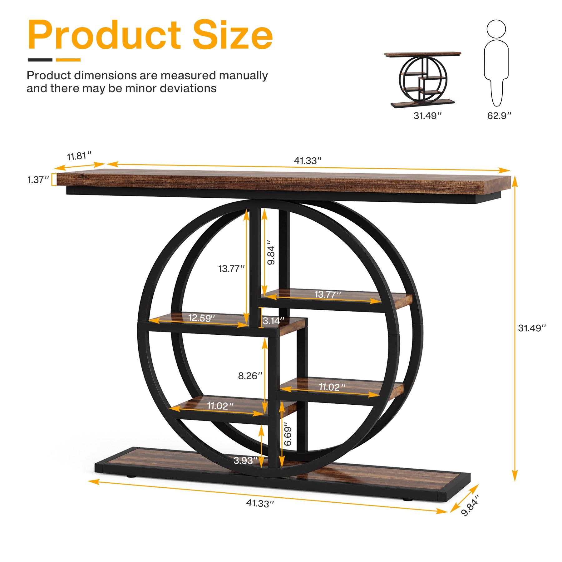 Tribesigns 41.3-Inch Narrow Console Table with 6-Tier Storage, Industrial Hallway Table with Circle Base