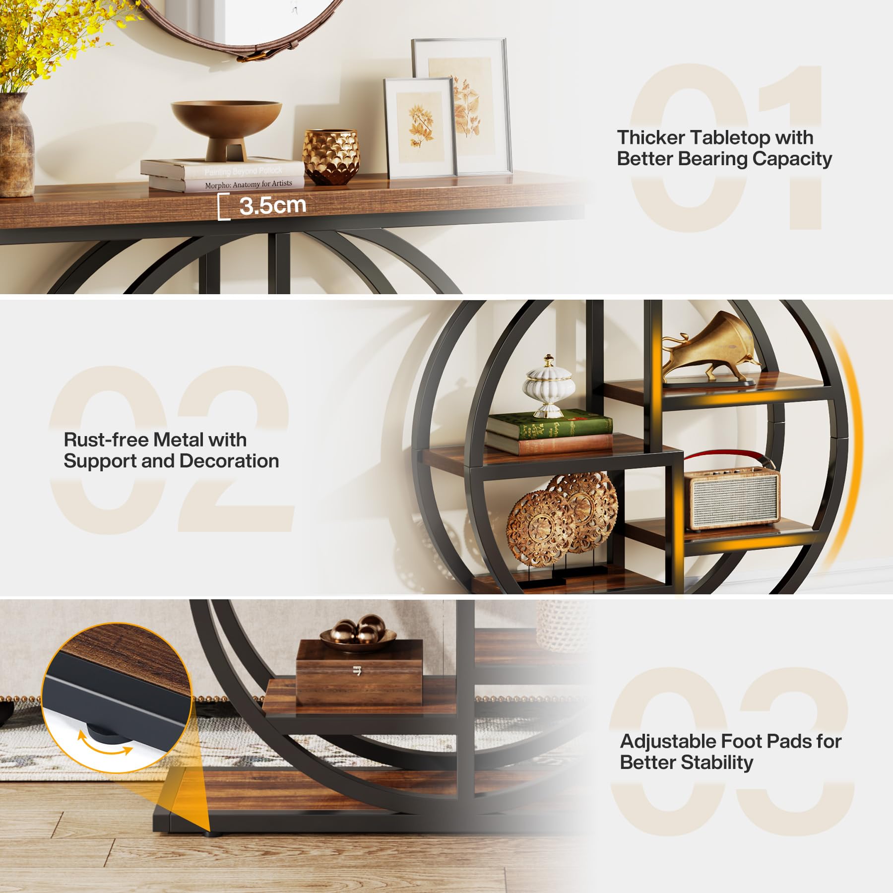Tribesigns 41.3-Inch Narrow Console Table with 6-Tier Storage, Industrial Hallway Table with Circle Base
