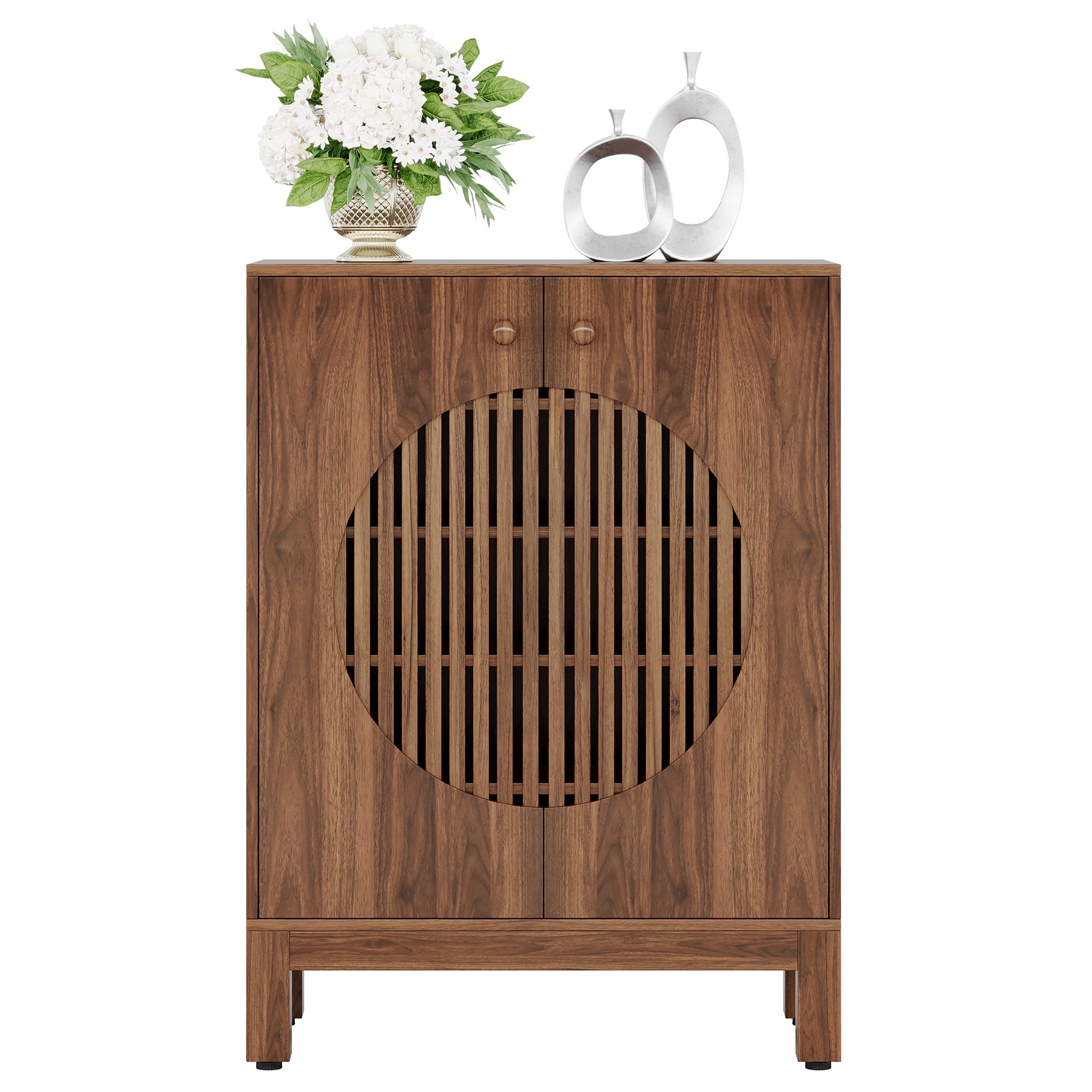 Tribesigns 28.74-Inch Farmhouse Sideboard Cabinet, Wooden Buffet Cabinet with Round Louvered Doors for Kitchen