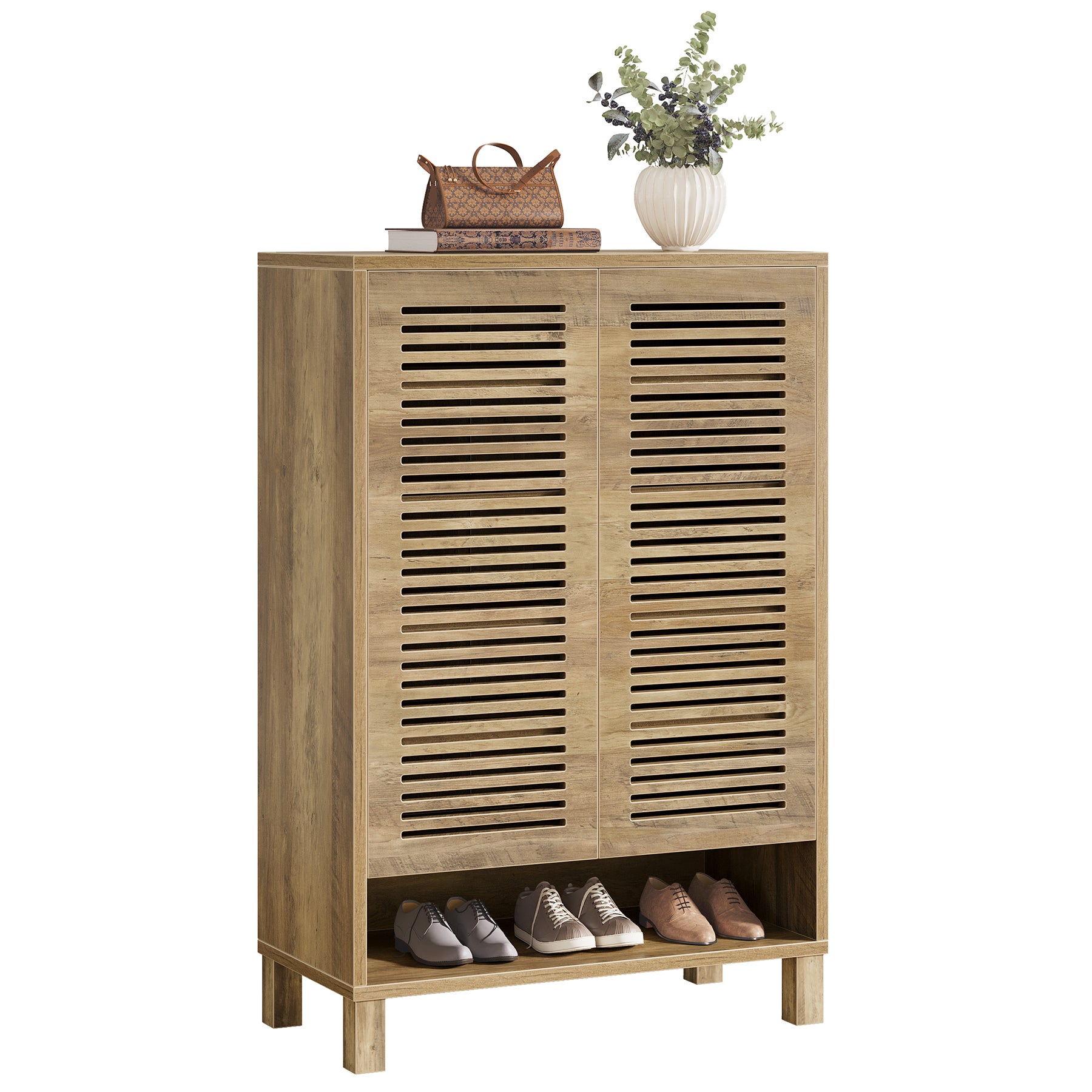 Free-Standing Shoe Cabinet, Narrow Farmhouse Wooden Organizer with 6 Shelves