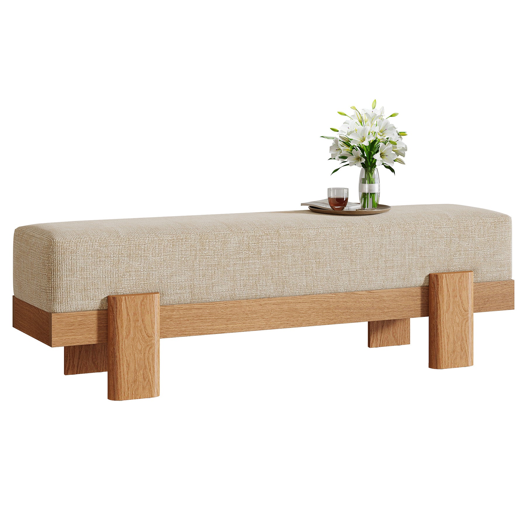 55-Inch Upholstered Entryway Bench, Modern Shoe Bench with Thick Cushion