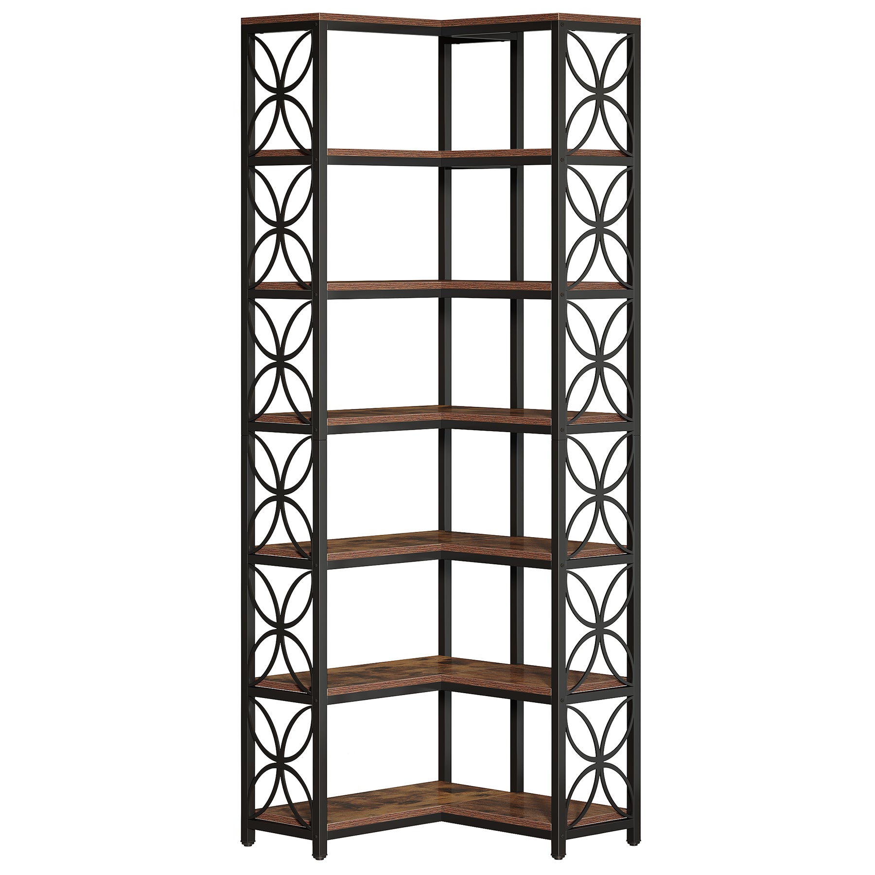 Tribesigns 79-Inch 7-Tier L-Shaped Corner Bookshelf, Tall Wood Bookcase with Metal Frame for Living Room or Office