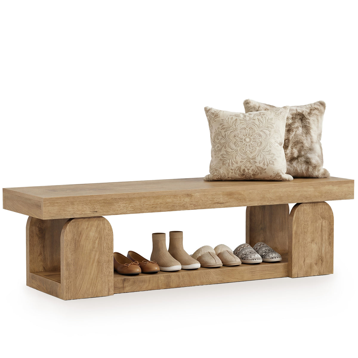 Tribesigns 63 Inch Entryway Bench with Storage Shelf, Farmhouse Shoe Bench for Hallway and Bedroom