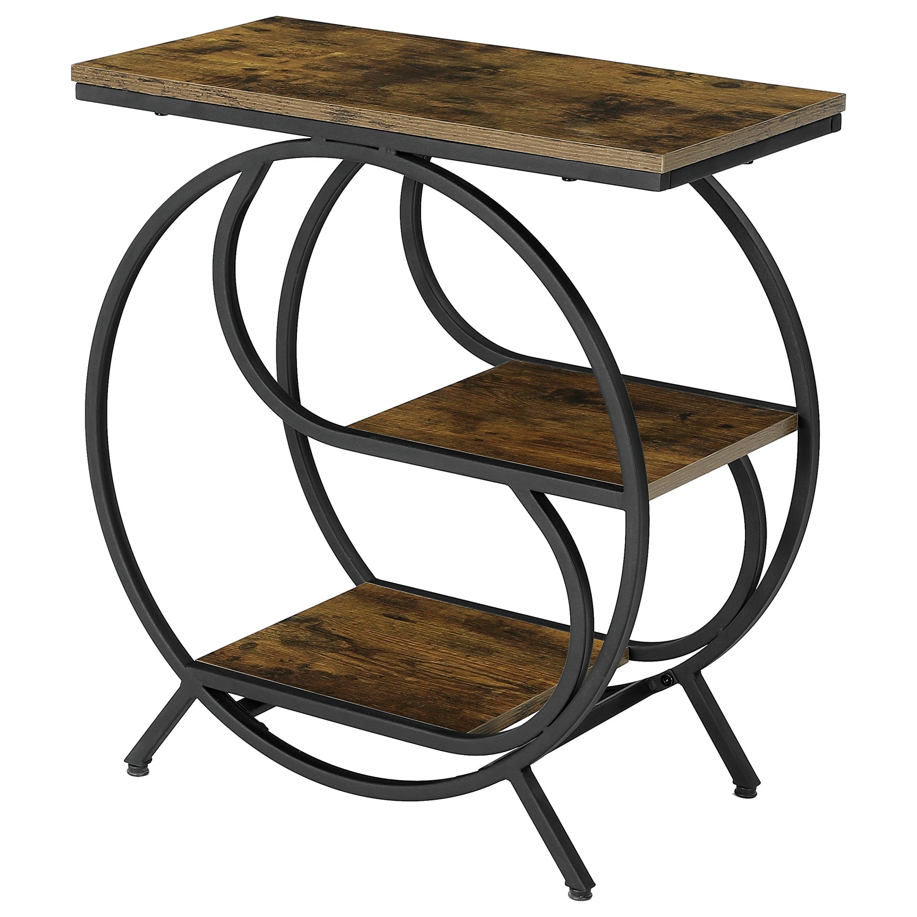 3-Tier Industrial End Table with Shelves, Rustic Side Table Nightstand