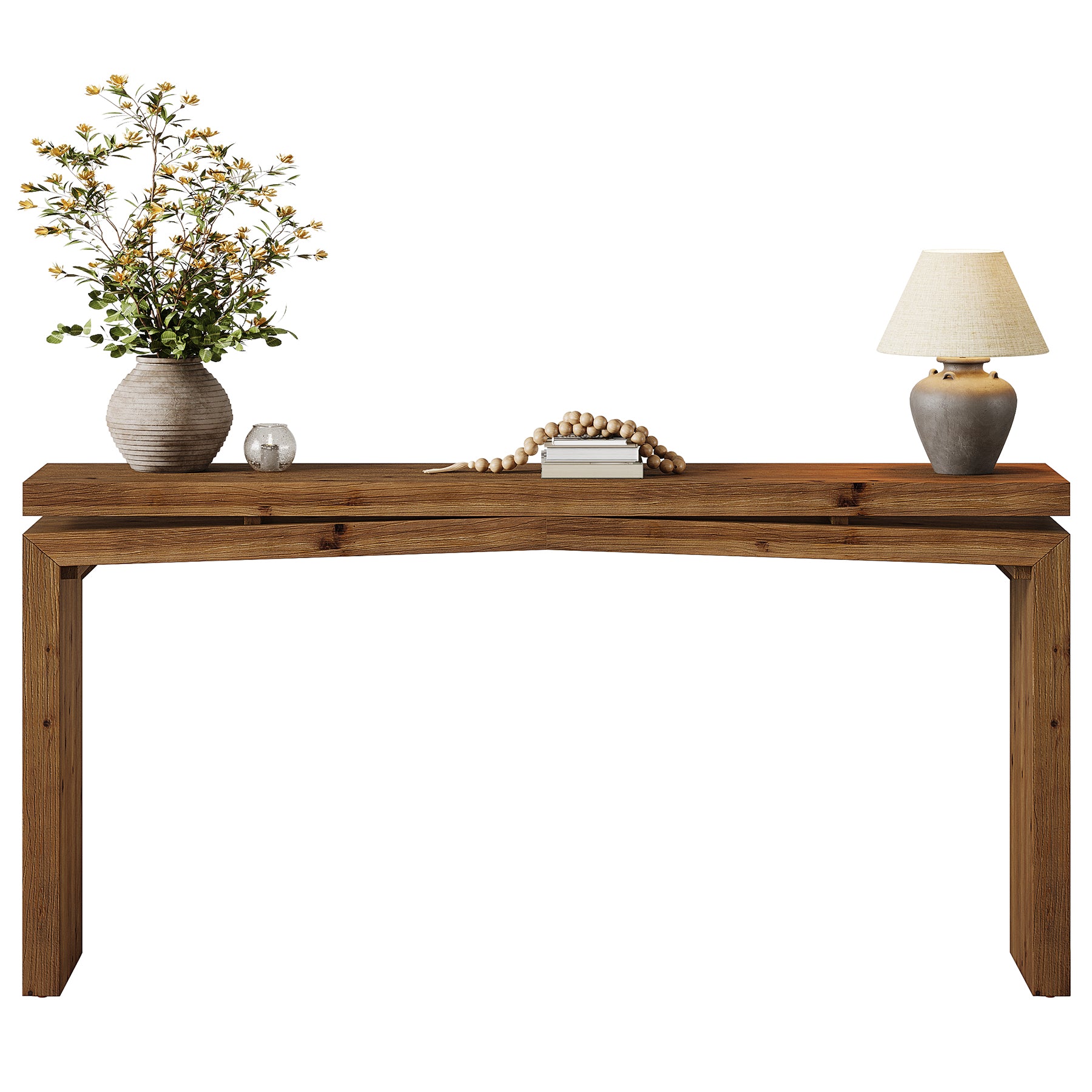 63-Inch Solid Wood Farmhouse Console Table, Long Sofa Table for Entryway