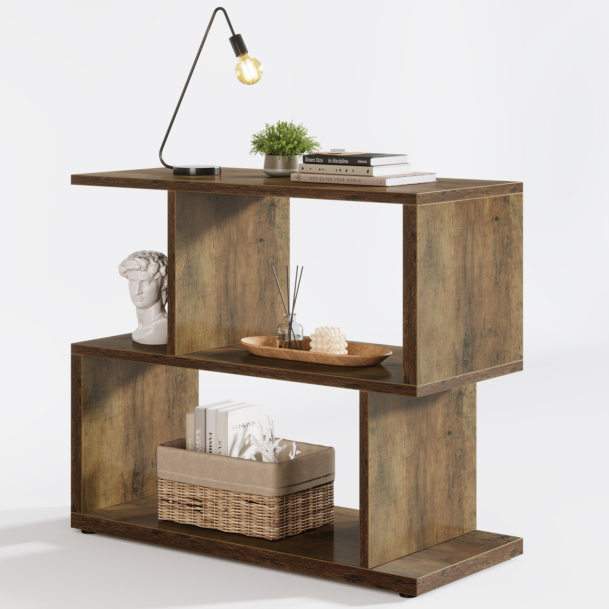 2-Tier End Table, Rustic Sofa Side Table with Storage Shelf for Living Room