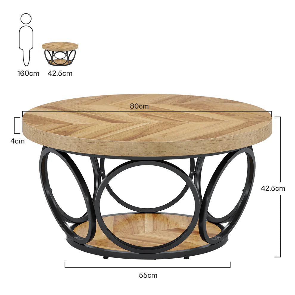 Tribesigns Coffee Table, Round Center Table with 2 Storage Shelves