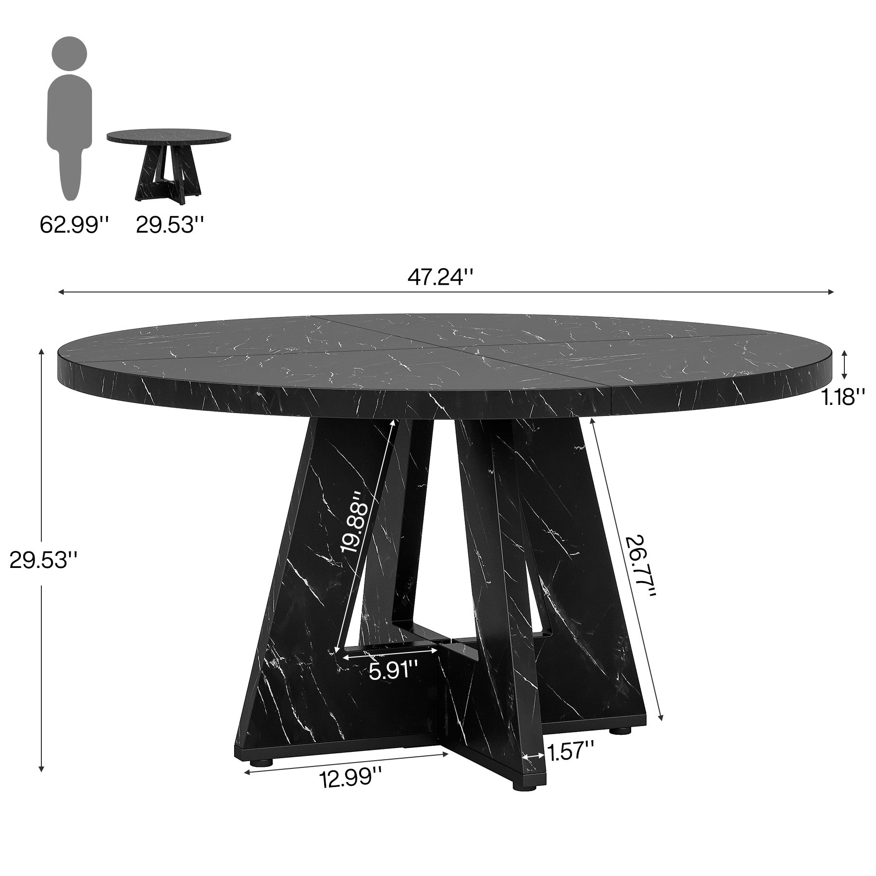 47-Inch Round Dining Table, Farmhouse Wood Kitchen Table for 4-6 with Cross Base