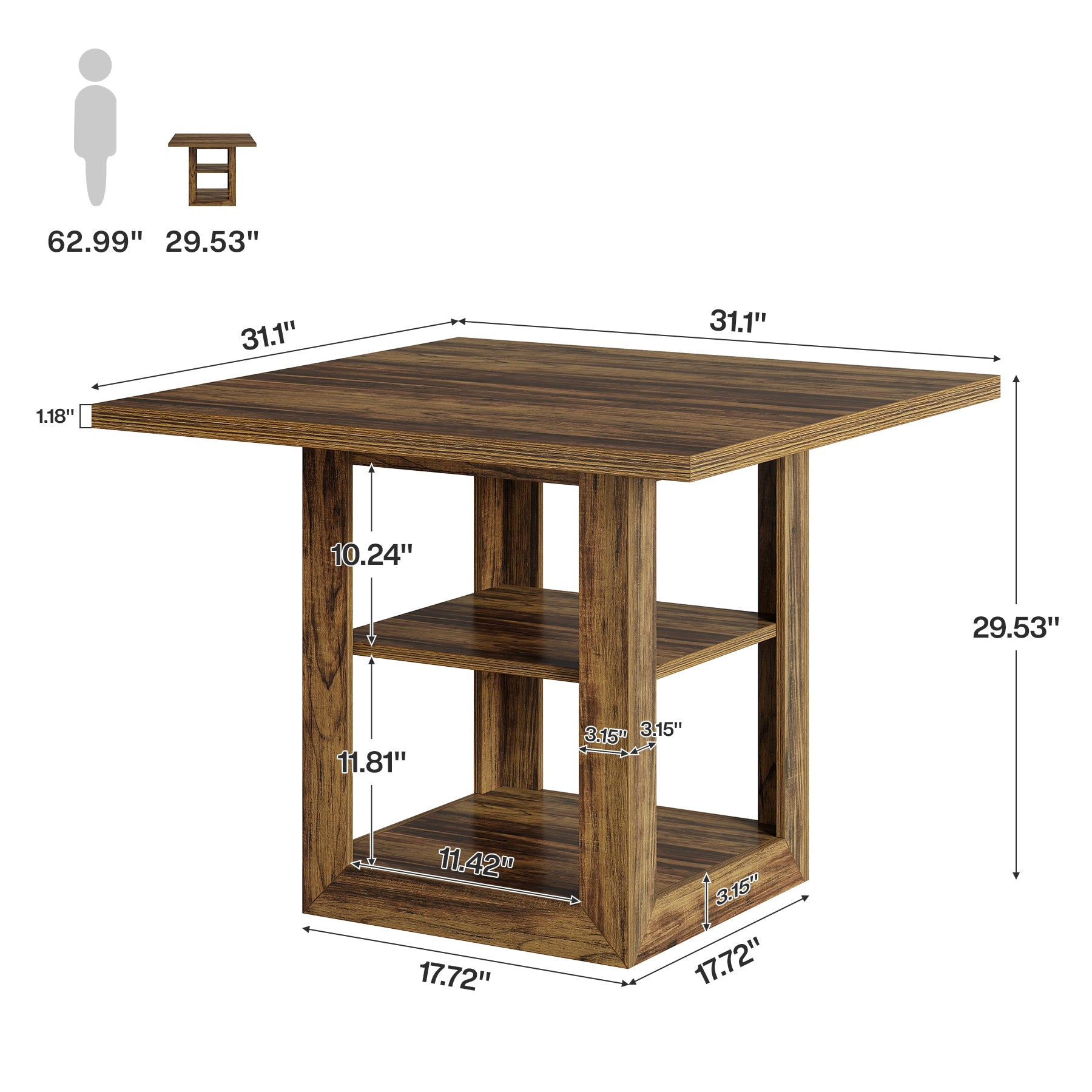 Tribesigns 31.5 Inch Square Dining Table for 4, Farmhouse Kitchen Table with Storage Shelf