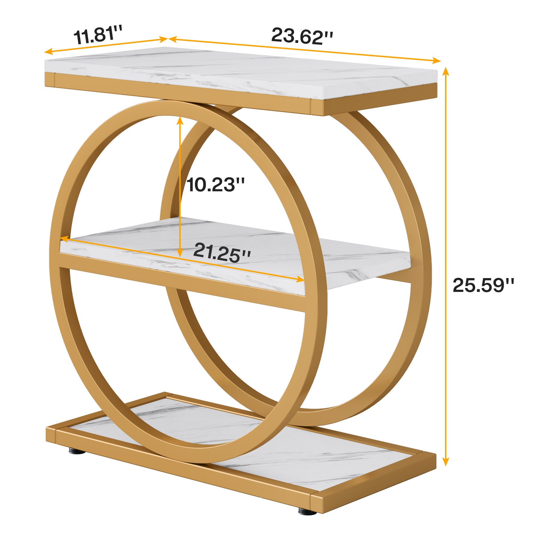 3-Tier End Table, Industrial Sofa Side Table with Round Metal Frame