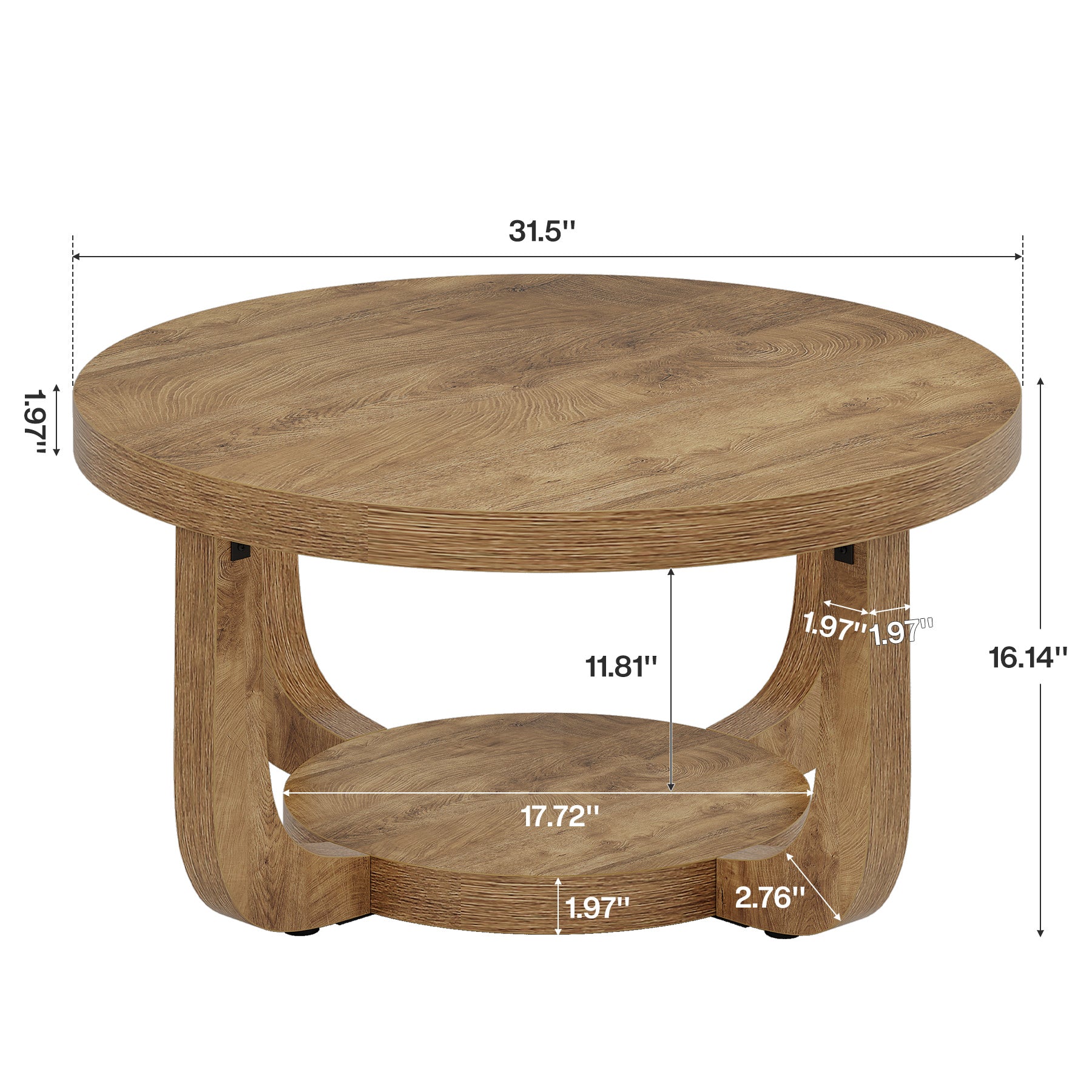 31.5" Round Coffee Table - 2-Tier Accent Center Table with Storage Shelf