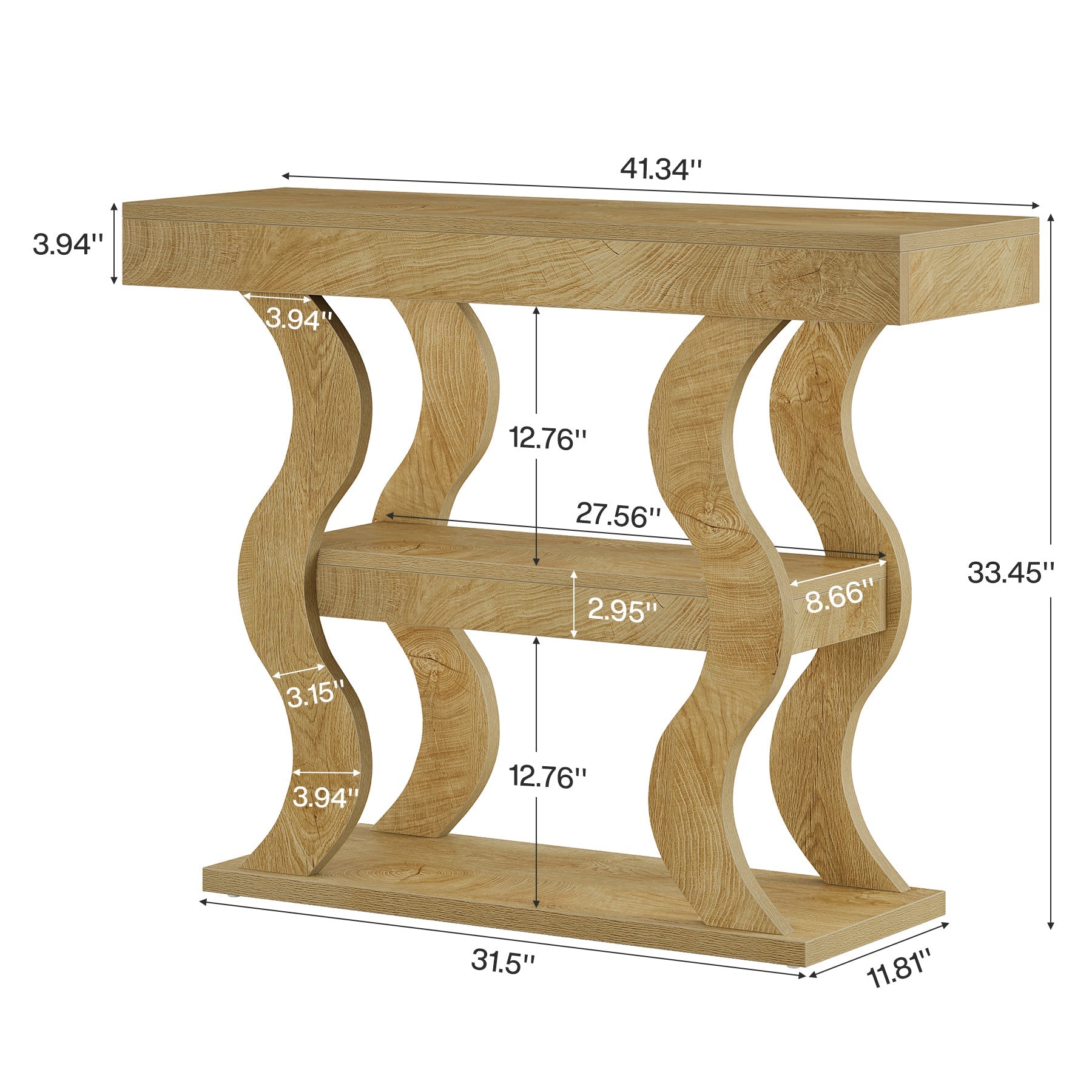 41" Console Table with 3-Tier Storage, Sofa Table with Curved Frame